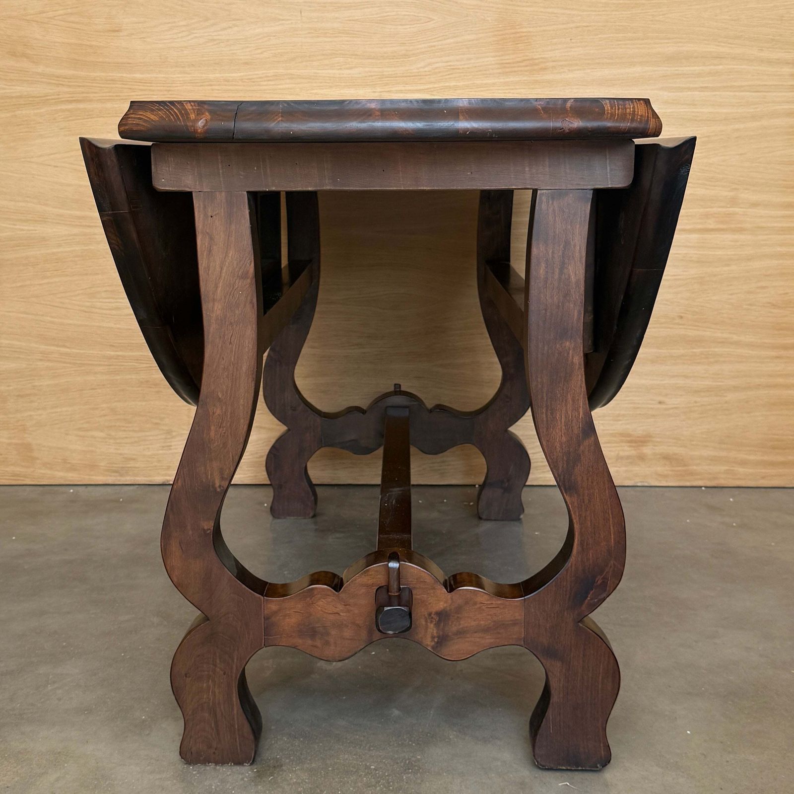 Antique Folding Console Table With Lyre Shaped Legs, Convertible Into A Round Dining Table photo 3651.0