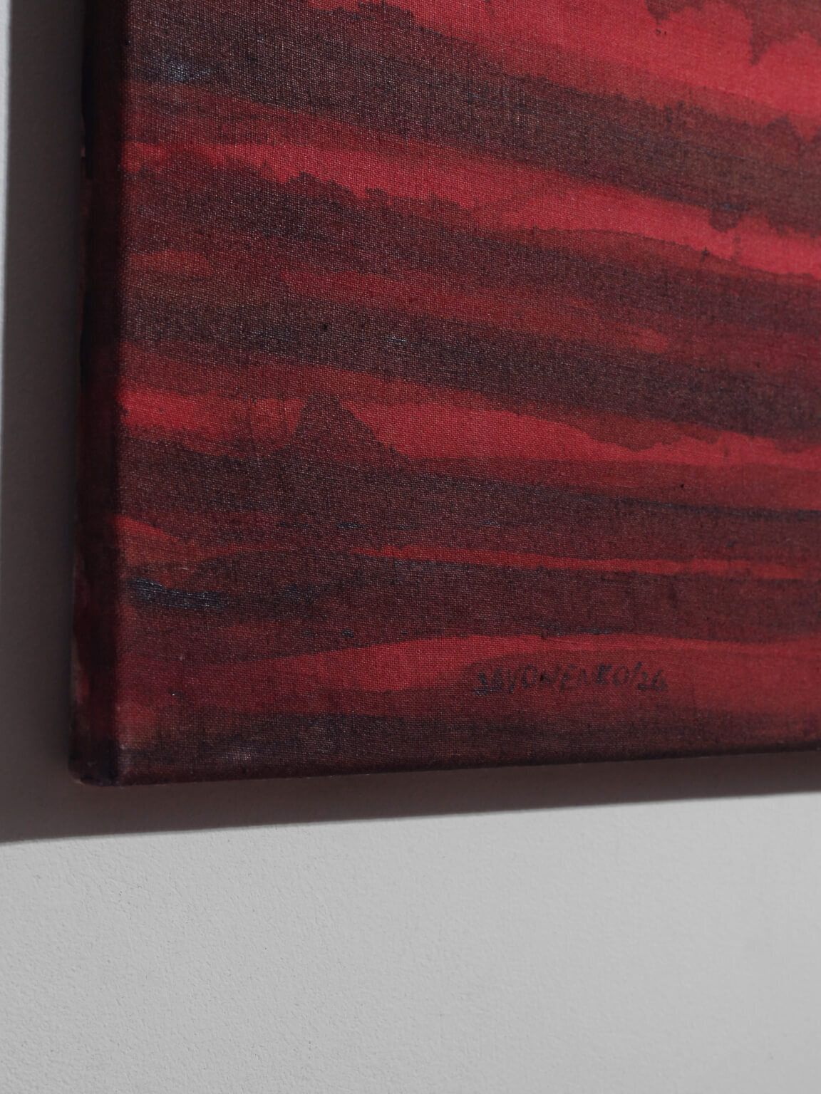 Schilderij met horizontale organische lijnen in roze en zwart door Karina Savonenko, 80x120cm photo Kunst