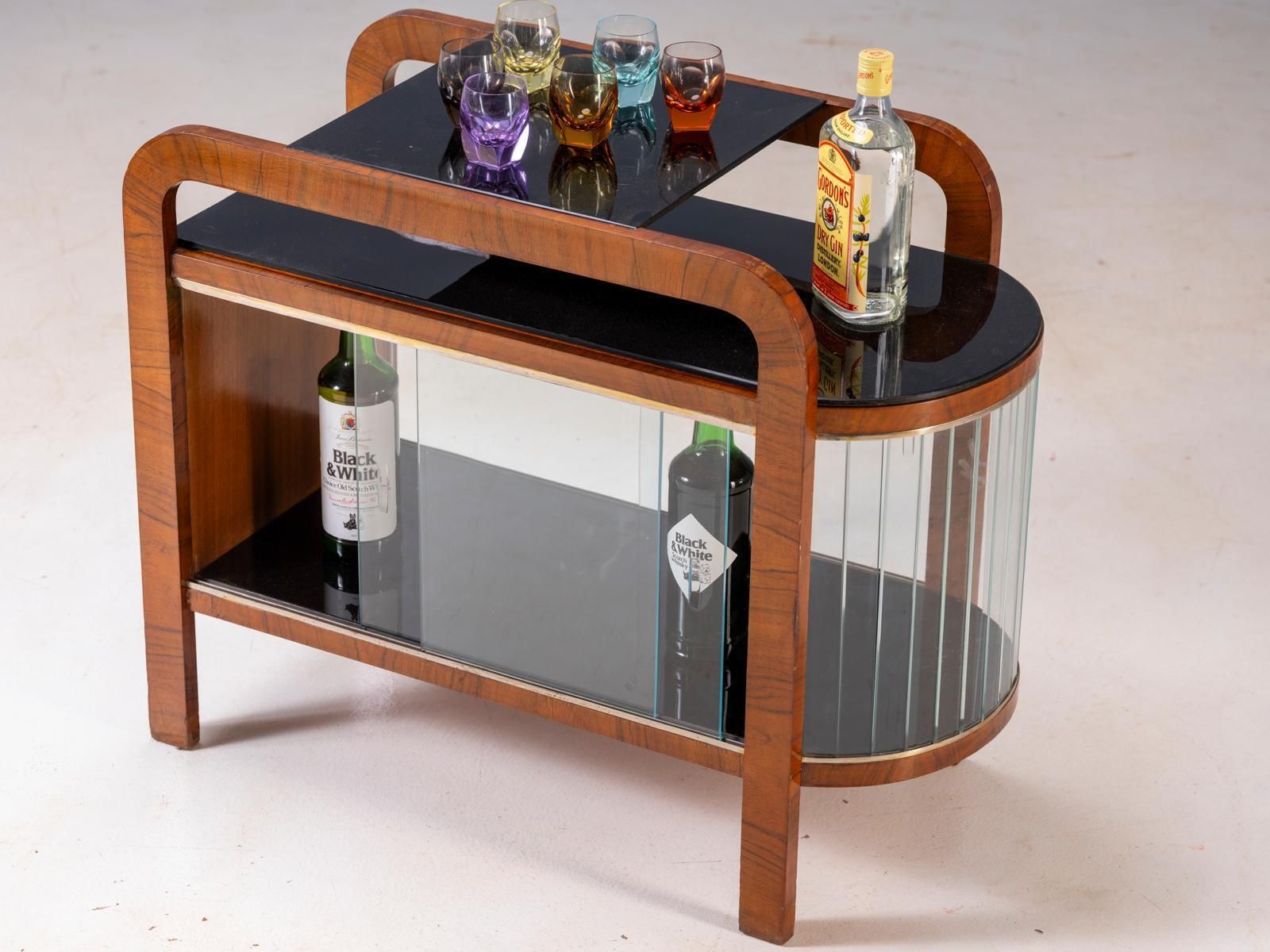 Vintage Art Deco Display Cabinet With Curved Wooden Frame And Glass Doors, 65 × 82 × 39 Cm photo furniture