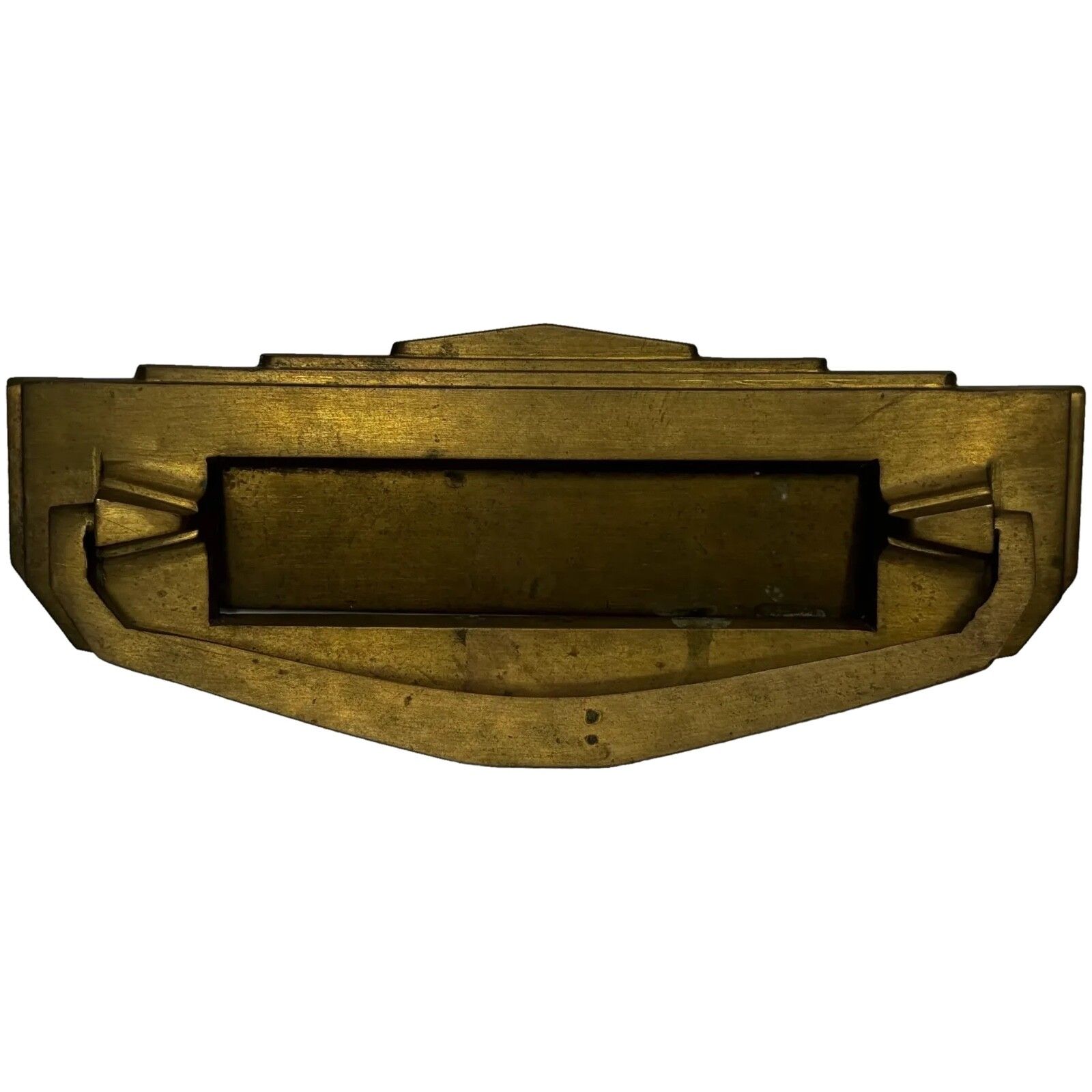 Art Deco Stepped Design Brass Door Knocker With Mail Slot
