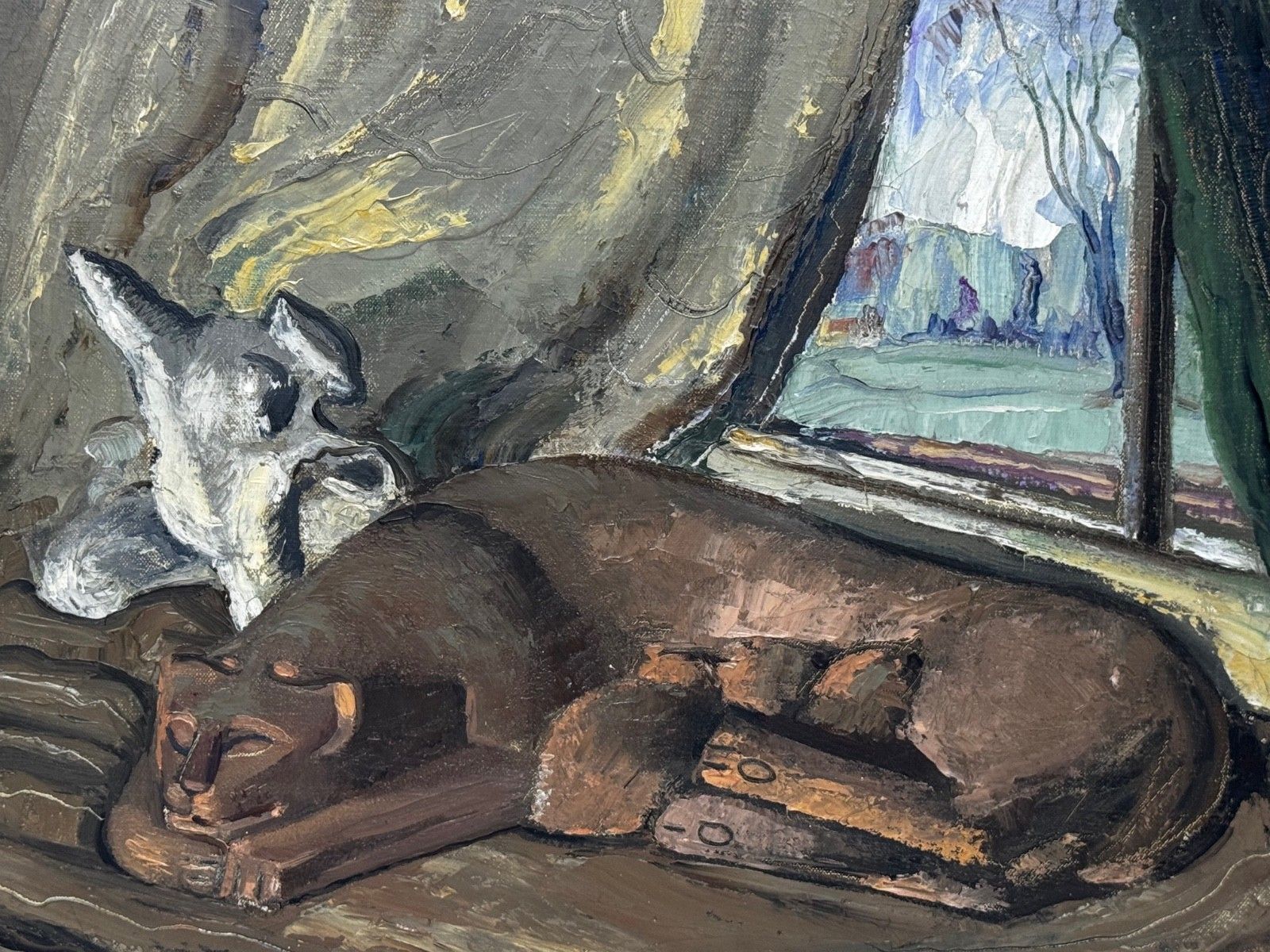 Mid-Century Schots olieverfschilderij moederkat met kittens, A Moment Of Nurture, gesigneerd William McCance photo vinterior