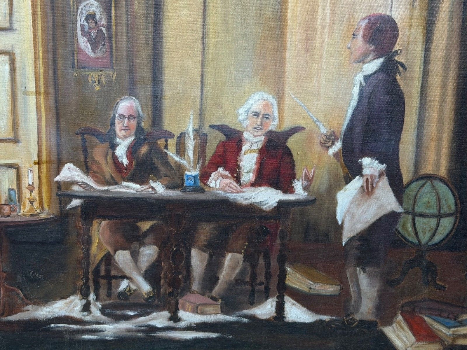 photo for sale Vintage Ingelijst Schilderij Franklin, Adams & Jefferson bij het Opstellen van de Onafhankelijkheidsverklaring