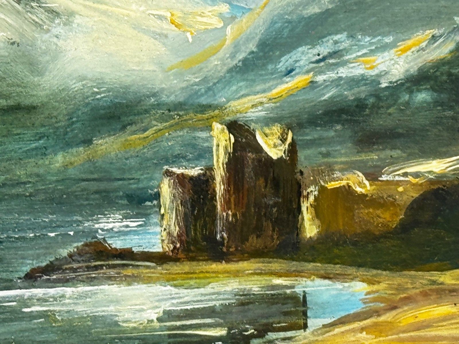 photo for sale Mid Century Loch Ness Nocturnal Moonlight Oil Painting Urquhart Castle Scottish Highlands