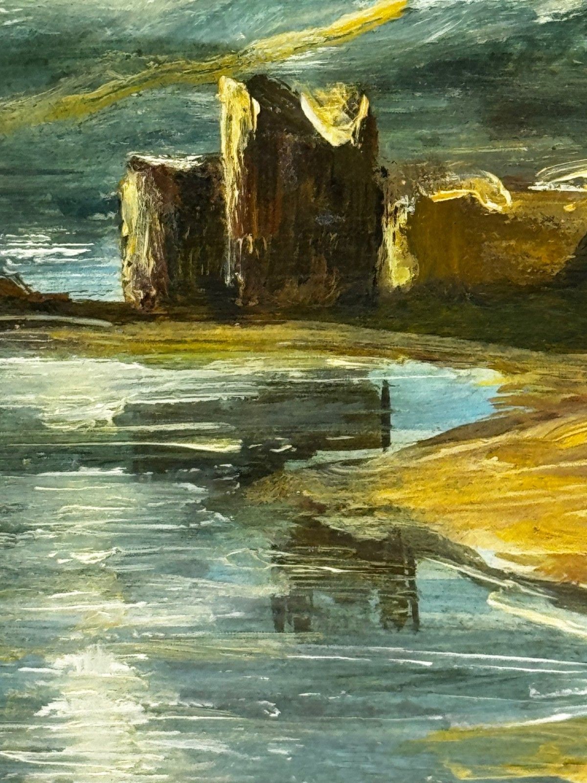 Kunst Mid Century Loch Ness Nocturnal Moonlight Oil Painting Urquhart Castle Scottish Highlands photo
