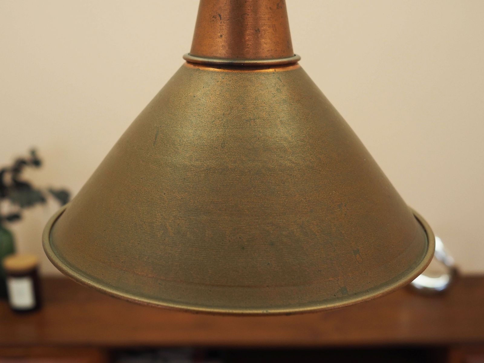 Deense Messing Hanglamp Met Industriële Kegelvormige Kap, Scandinavisch Modern Design, jaren 1960 photo vinterior