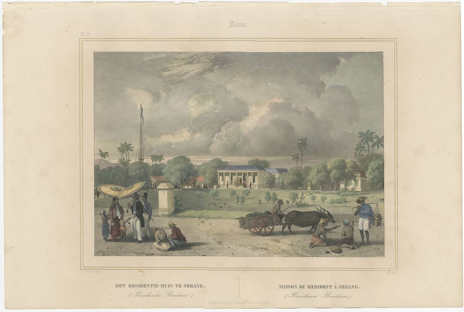 Antique Print Of The Residence House In Serang By Lauters (1844)