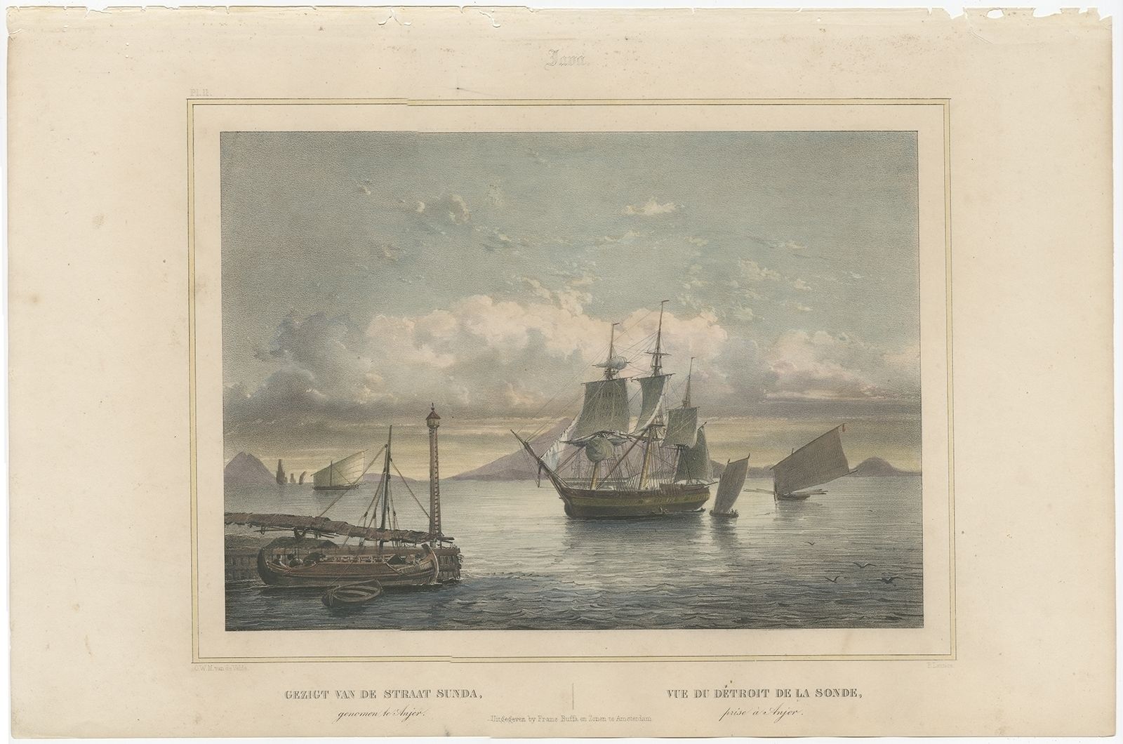 Antique Print Of The Sunda Straits By Lauters (1844)