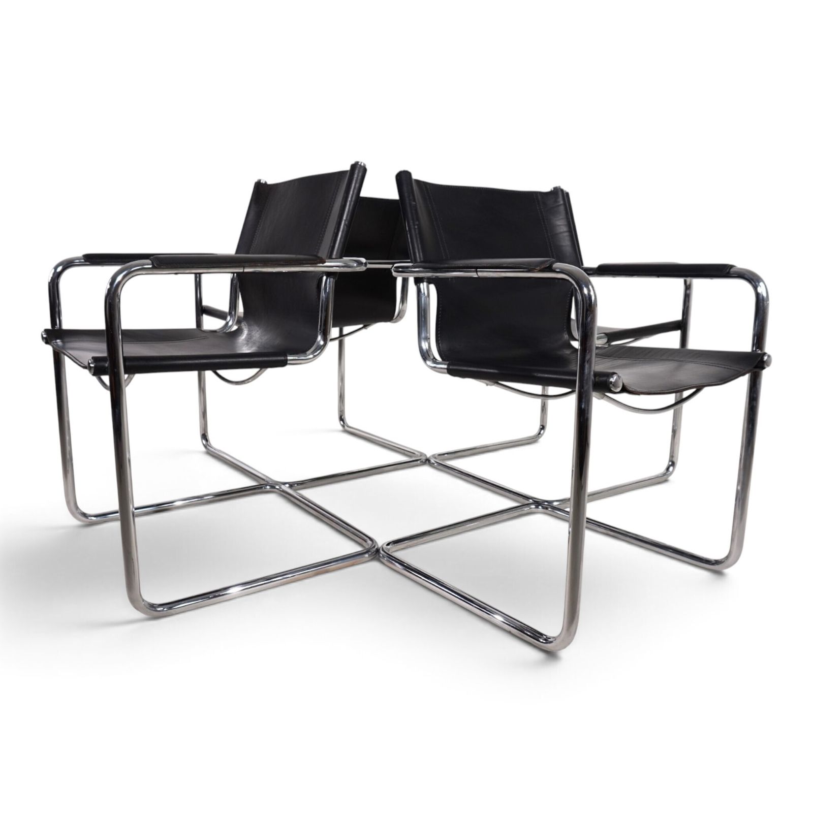 Matteo Grassi Visitor Chair, set van 4, leer/chroom cantilever stoelen, 1970