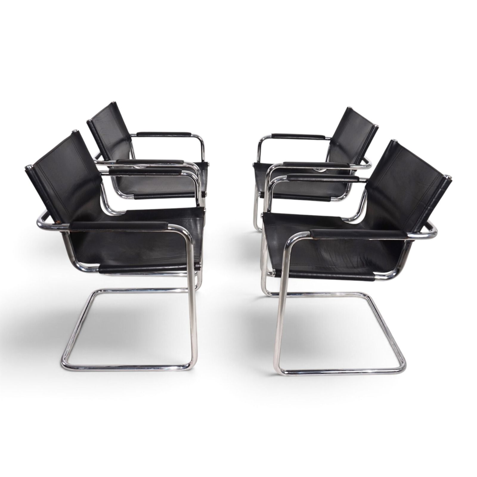 Matteo Grassi Visitor Chair, set van 4, leer/chroom cantilever stoelen, 1970 photo buy