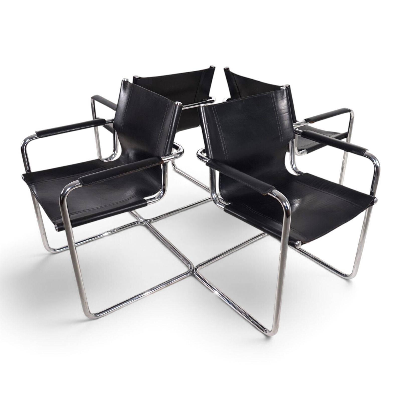 Matteo Grassi Visitor Chair, set van 4, leer/chroom cantilever stoelen, 1970 photo vintage