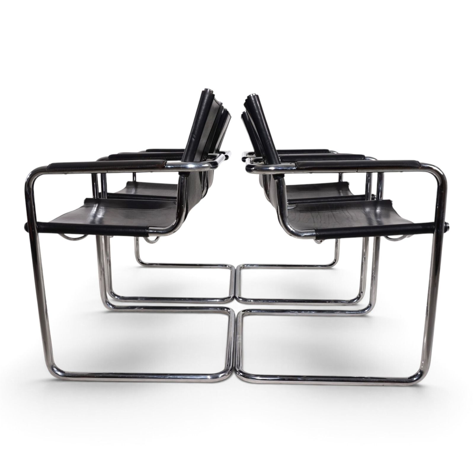 photo vinterior Matteo Grassi Visitor Chair, set van 4, leer/chroom cantilever stoelen, 1970