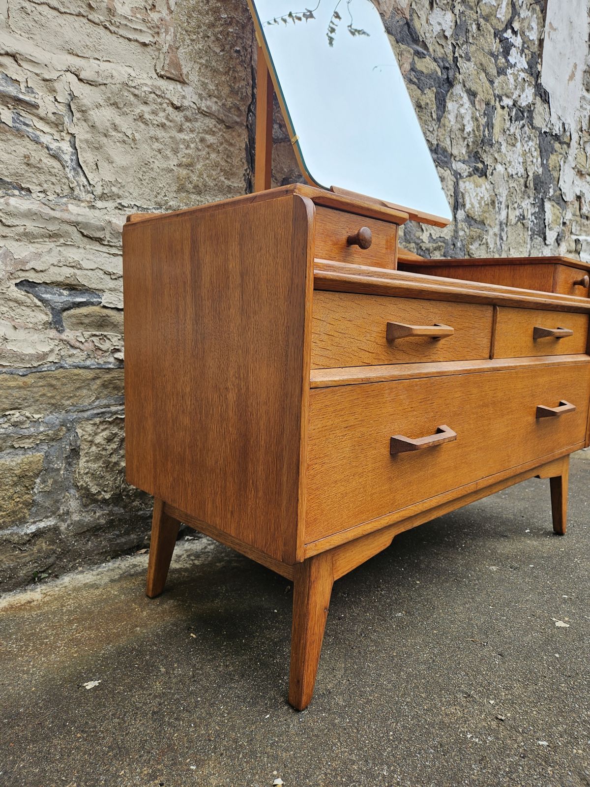 G Plan Oak Dressing Table: Brandon Range Mid Century Modern Five Drawer Chest photo vinterior