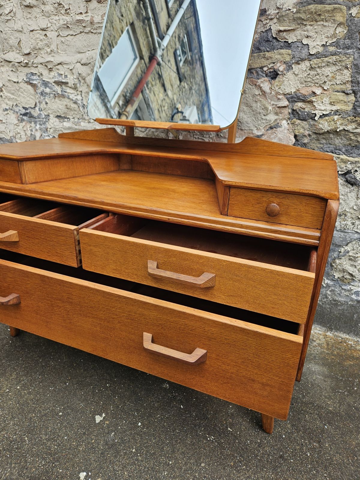 photo vintage G Plan Oak Dressing Table: Brandon Range Mid Century Modern Five Drawer Chest