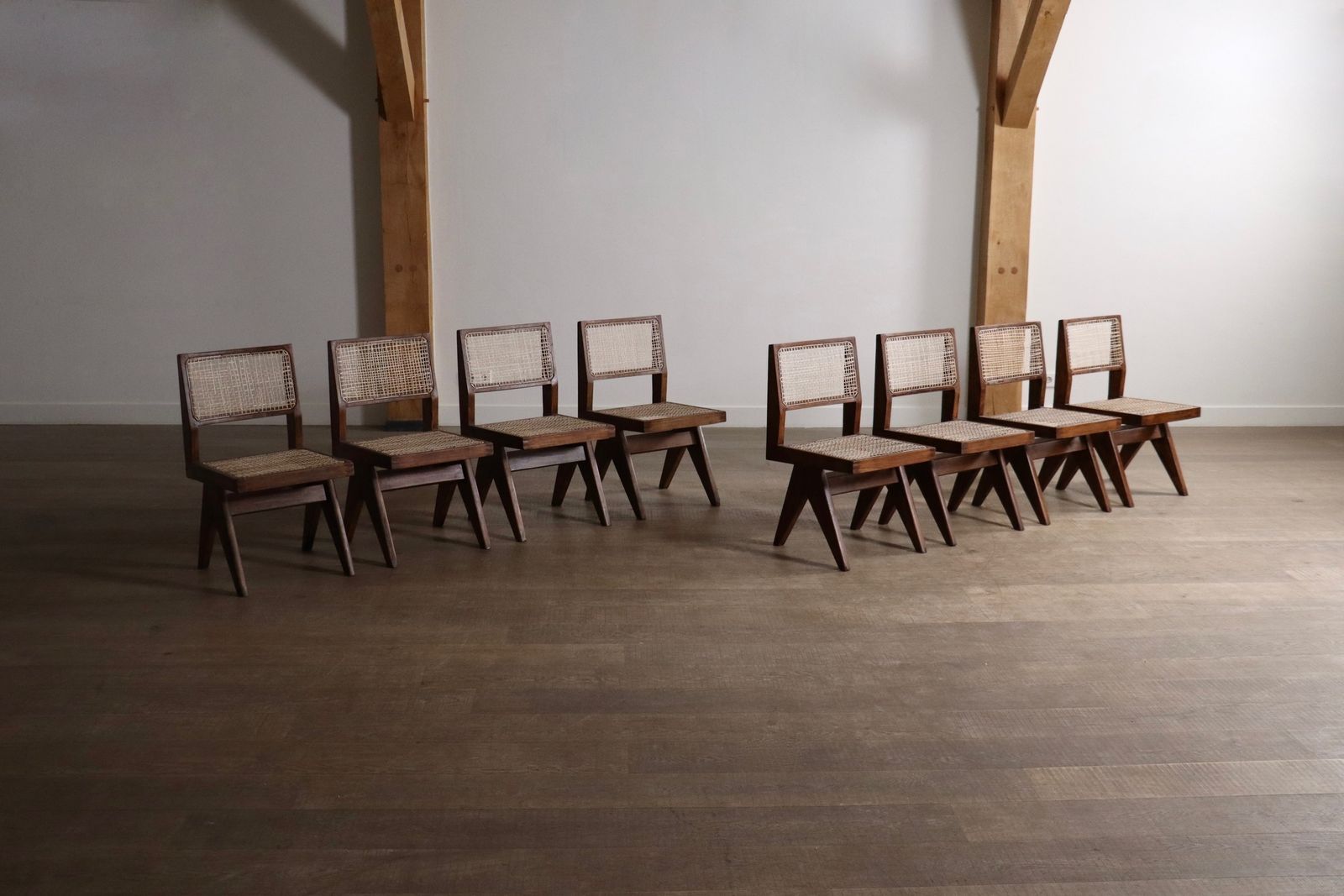 photo vintage Set Of 8 Pierre Jeanneret Pj Si 25 A Armless Chairs, Chandigarh, 1958 1959