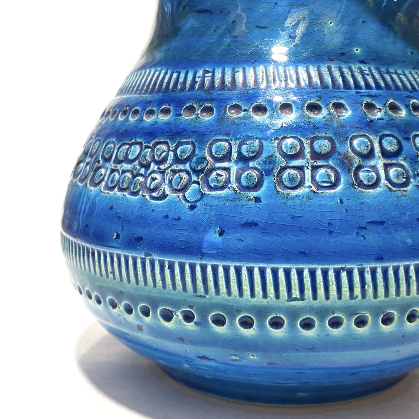 Flavia Montelupo Bitossi kan/vaas in Rimini Blu glazuur, mid-century modern Italiaans aardewerk photo Woonaccessoires