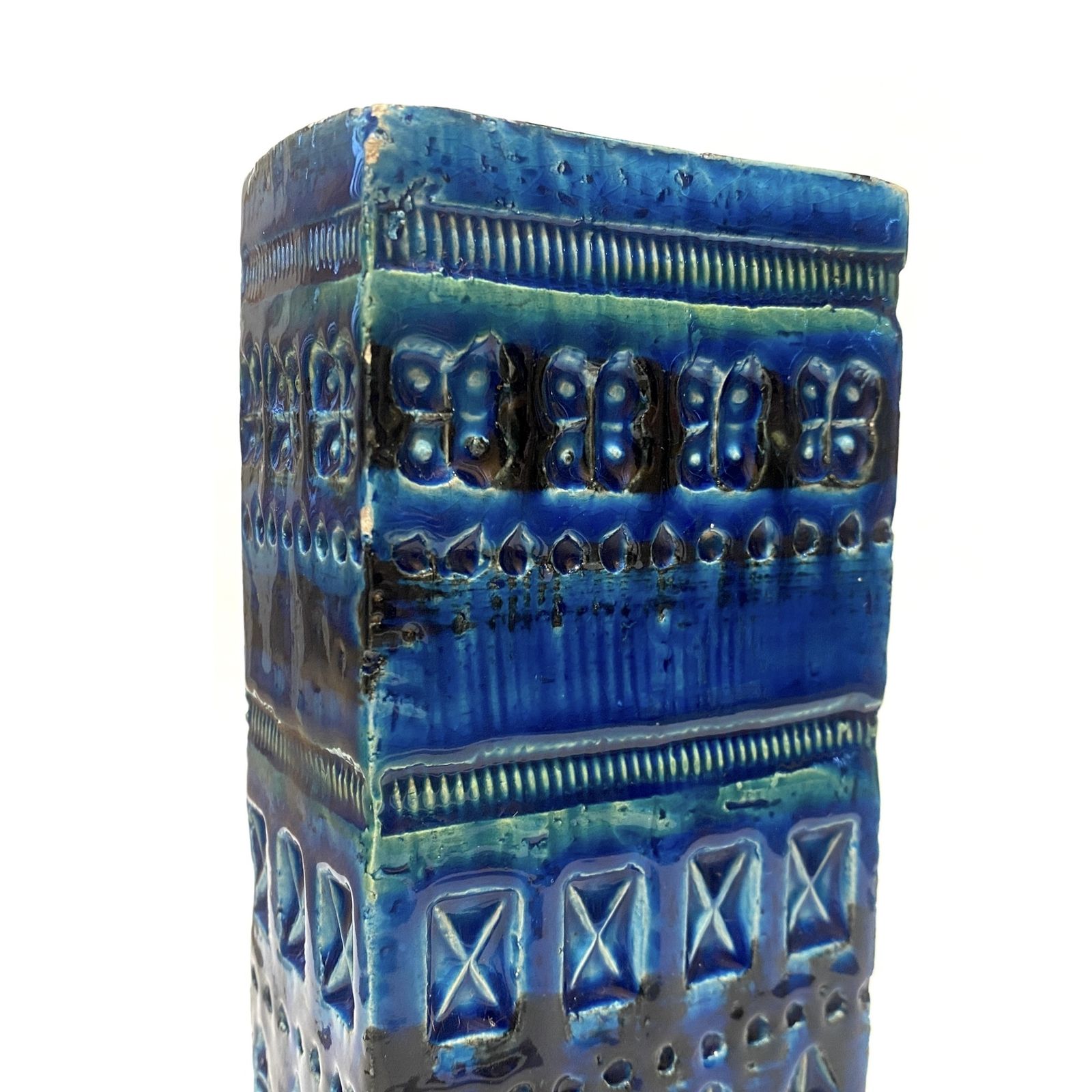 Bitossi Ceramiche Rimini Blu Brick Vase van Aldo Londi, Italiaans aardewerk ca. jaren 1960 photo vinterior