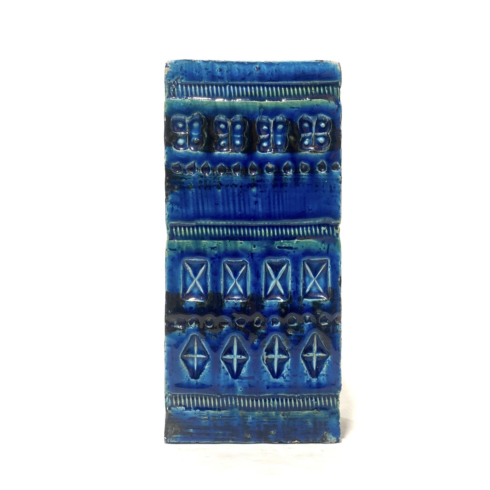 photo for sale Bitossi Ceramiche Rimini Blu Brick Vase van Aldo Londi, Italiaans aardewerk ca. jaren 1960