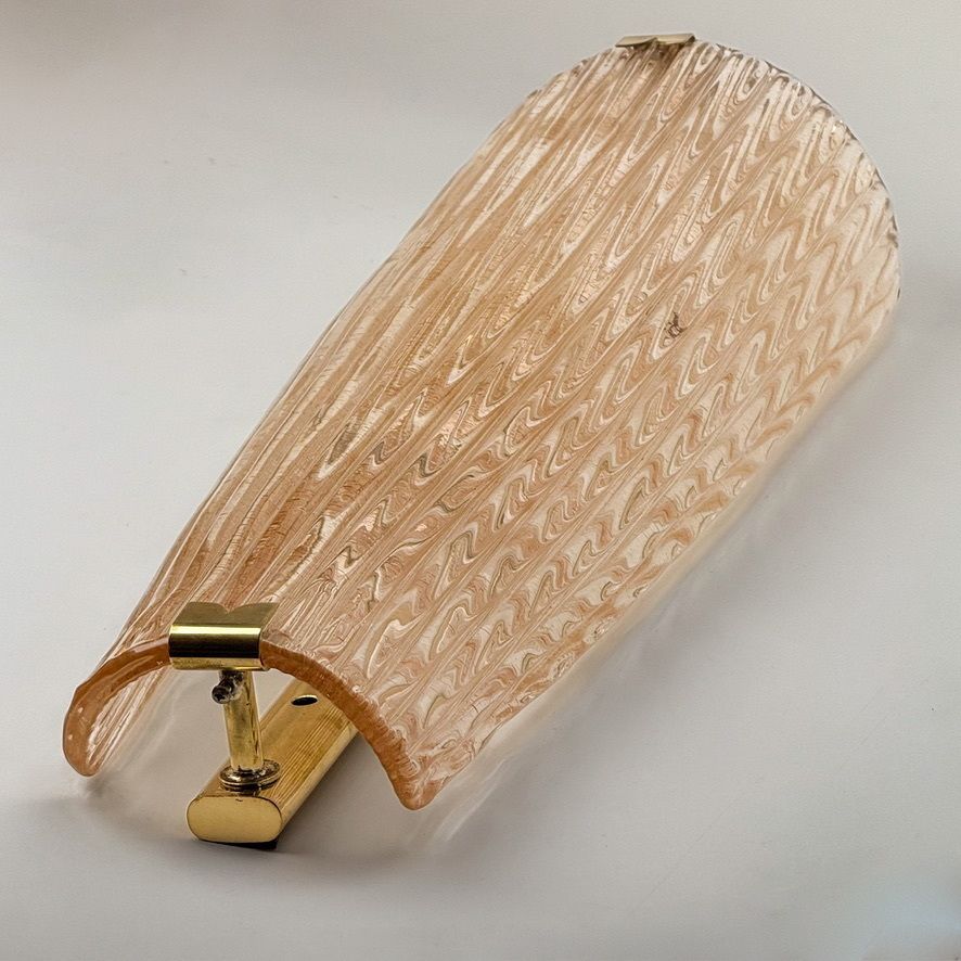 Late 20th Century Pair Of Brass And Pink Murano Glass W/ Gold Glitter Sconces photo buy