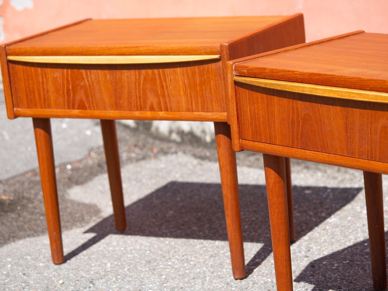 photo for sale Vintage Teak Veneer Bedside Tables, Denmark, 1960, Set Of 2