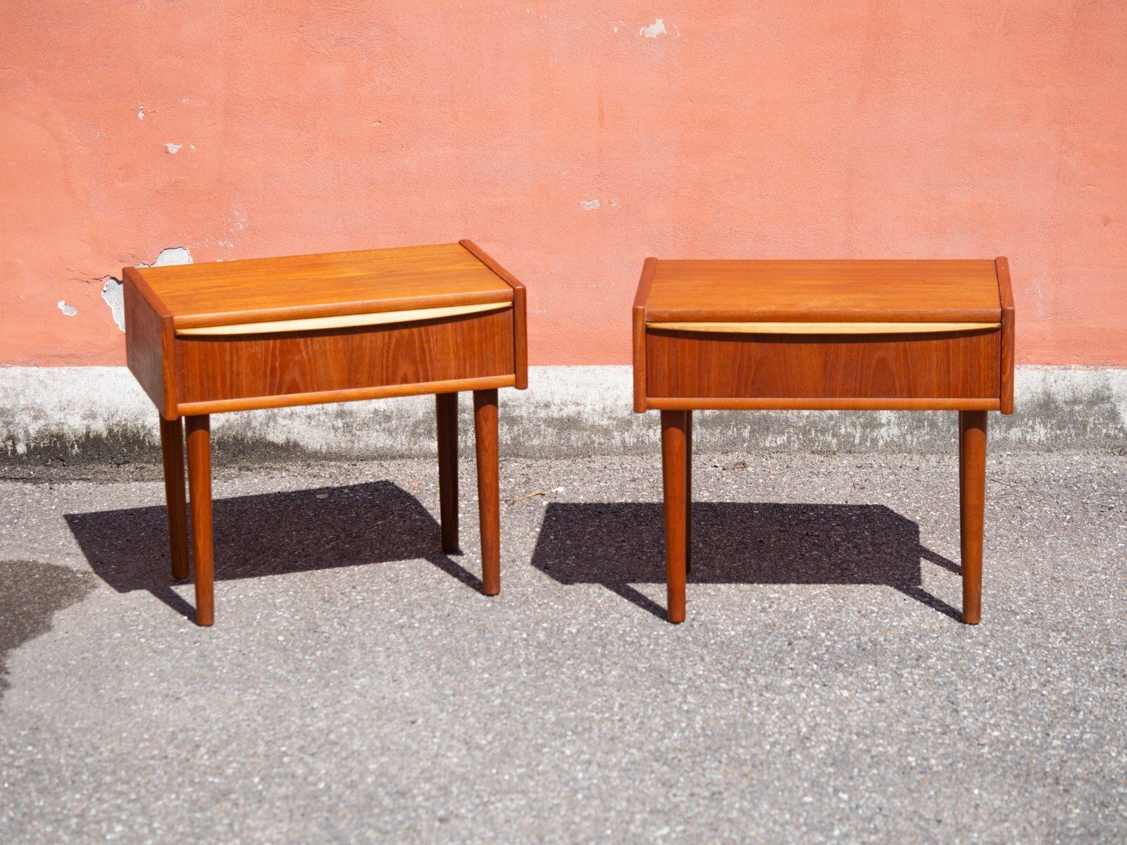 1100.0 Vintage Teak Veneer Bedside Tables, Denmark, 1960, Set Of 2 photo
