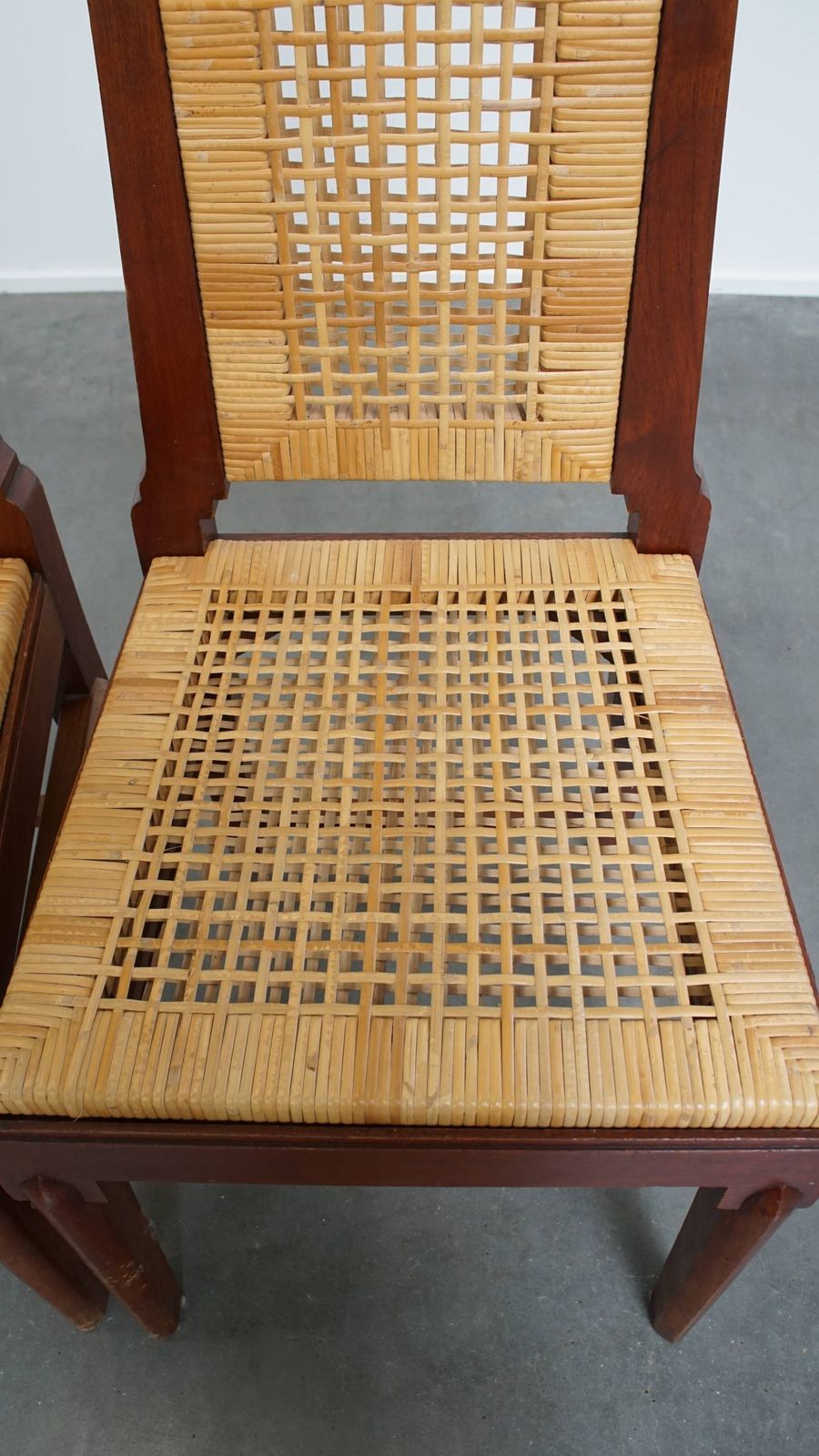 Nice Set Of Two Art Deco Design Dining Chairs With A Wooden Frame And A Removable Fabric Seat photo buy