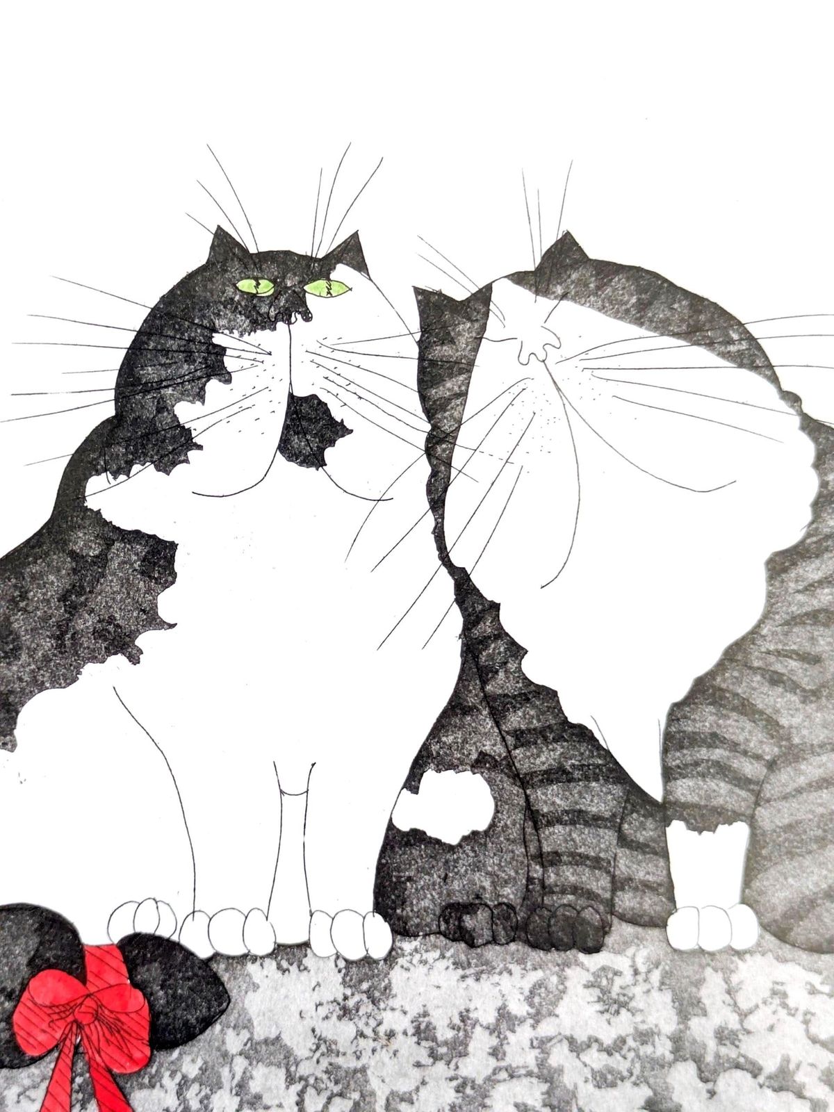 Eva Ziolkowski gesigneerde ets van katten, genummerd 79/100, "Zweisamkeit", ingelijst wandkunst photo 71.0