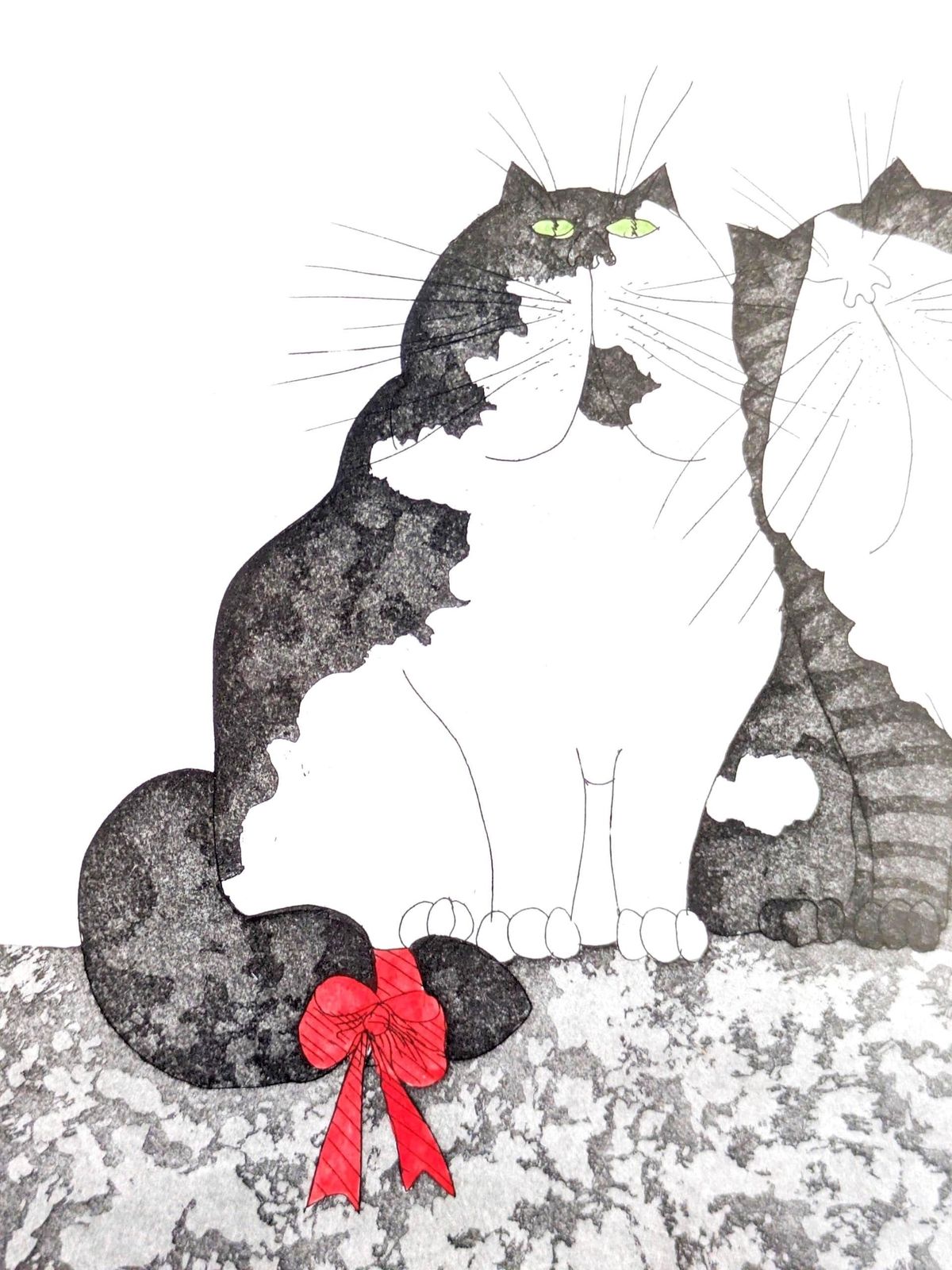 Eva Ziolkowski gesigneerde ets van katten, genummerd 79/100, "Zweisamkeit", ingelijst wandkunst photo vinterior