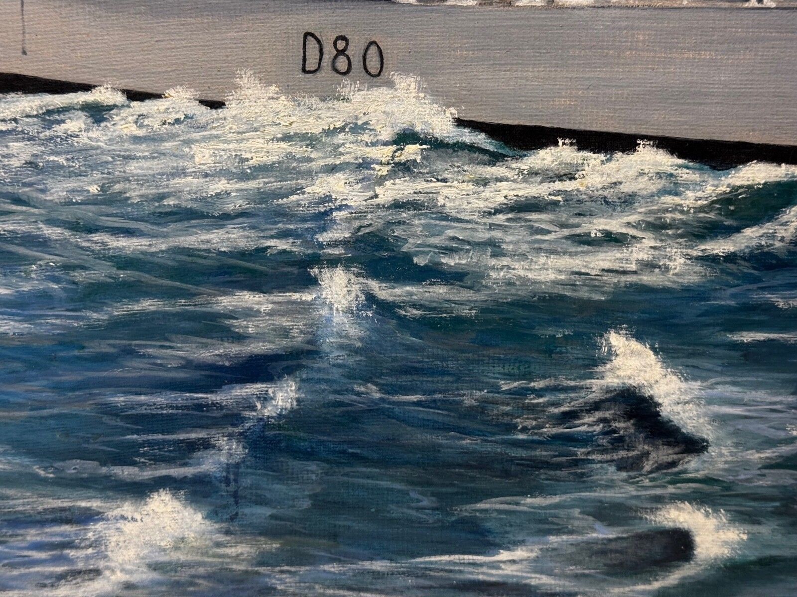 3850.0 Olieverfschilderij HMS Sheffield D80 Falklandsoorlog Royal Navy, gesigneerd door A E Phillips photo