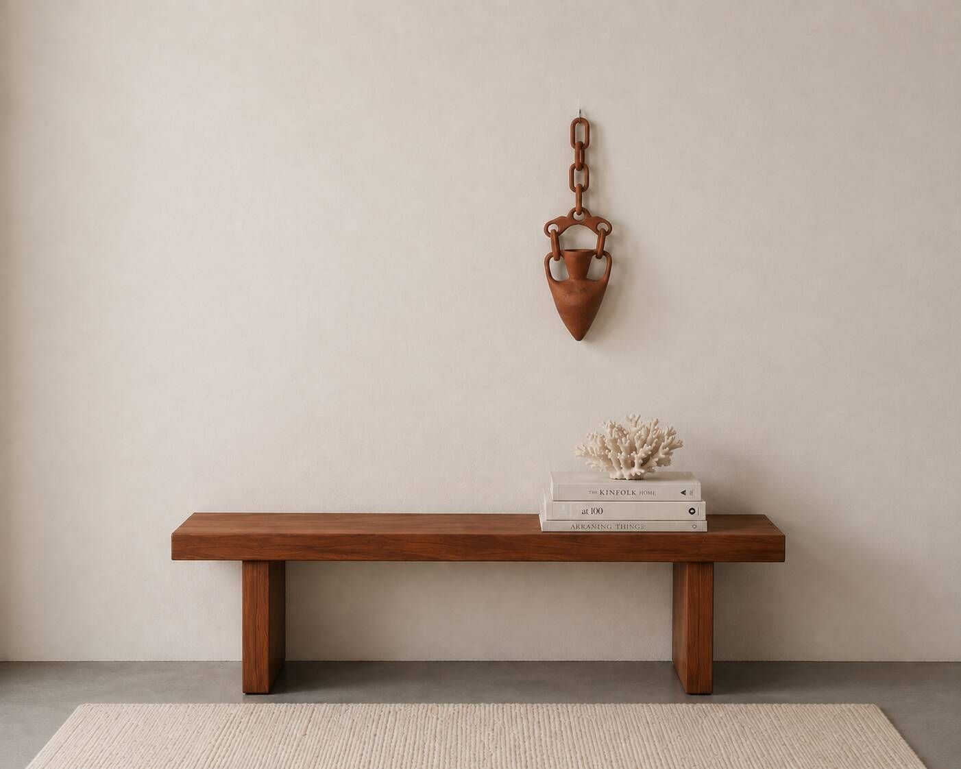 Hangende houten amforavas, Bohemian jaren 1970 stijl photo furniture