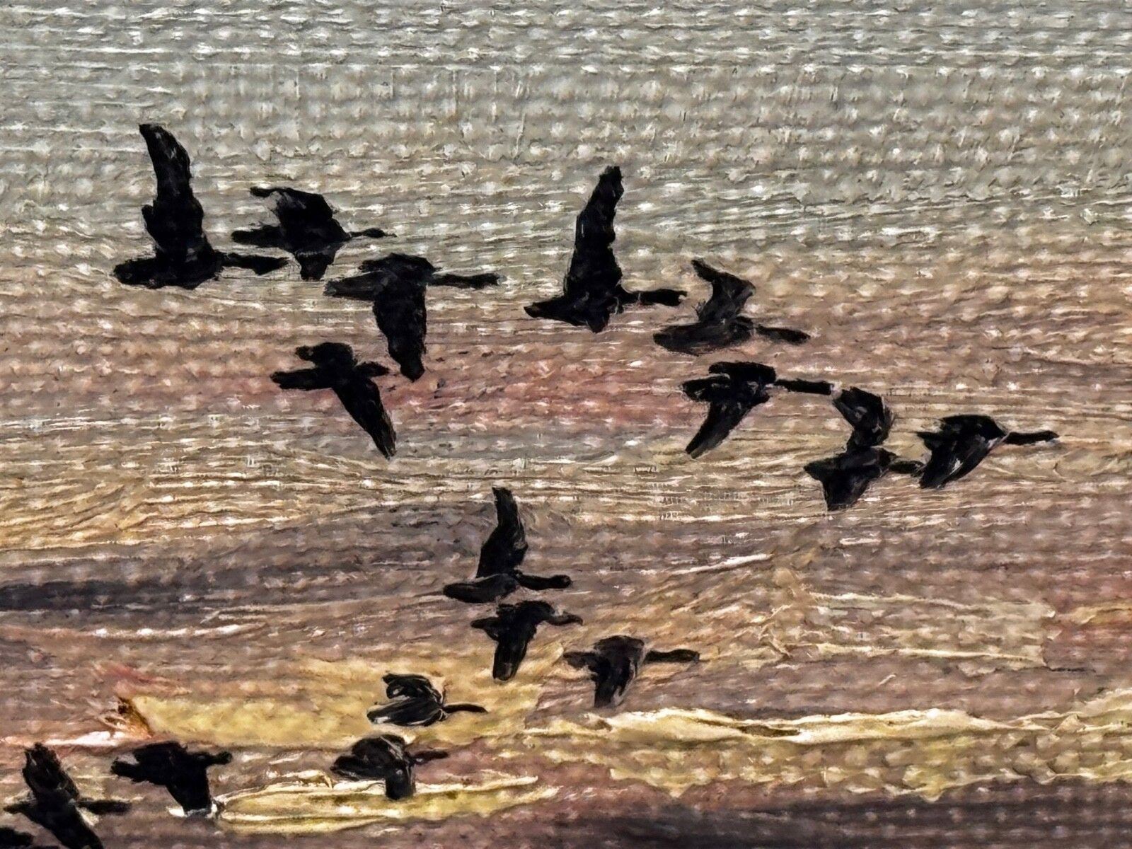 Mid Century Hugh Monahan 1954 Brent Geese Holbeach Marsh Wildlife Oil Painting photo vinterior