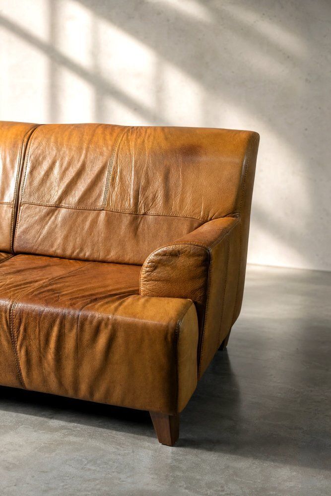 photo furniture Mid Century Modern Industrial Brown Leather 3 Seater Sofa, 1960s