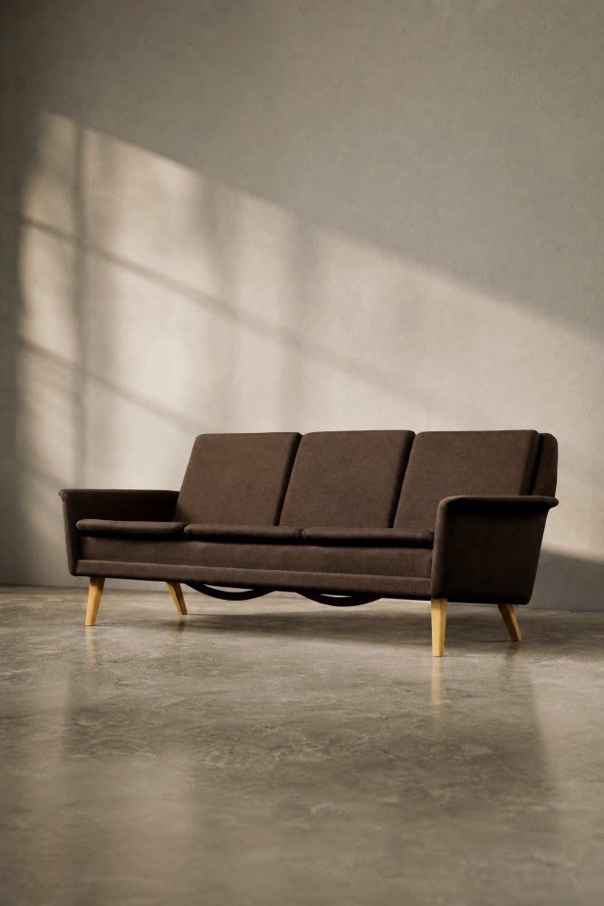 Mid Century Danish Modern Brown 3 Seater Sofa By Folke Ohlsson For Fritz Hansen, 1960s photo 4734.0