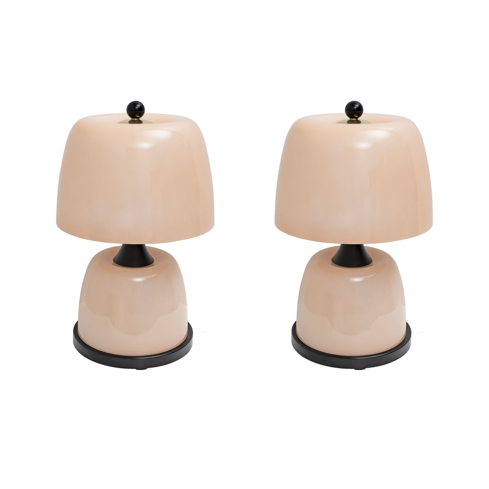 Pair Of Italian Murano Glass Table Lamps In Blush Pink With Brass Details
