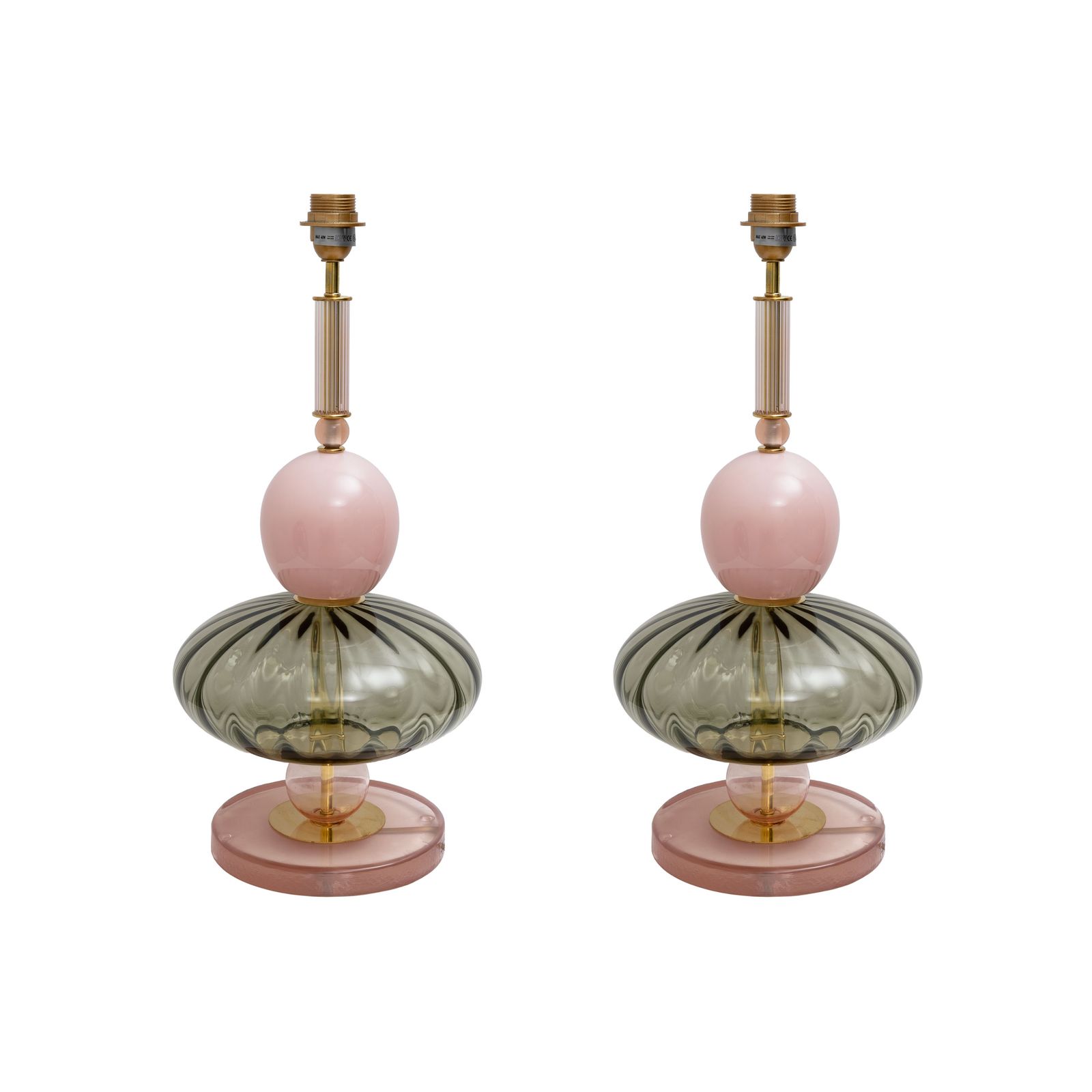 Pair Of Geometric Murano Glass Table Lamps In Pink And Grey, Sottsass Style
