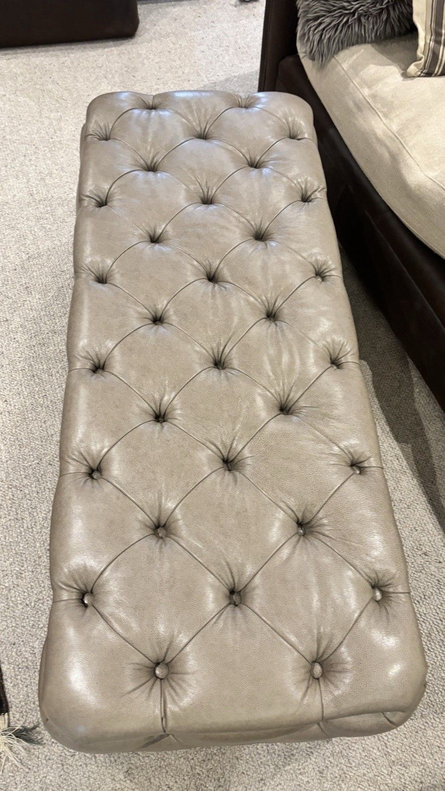 Chesterfield Tufted Faux Leather Banquette Bench Footstool Coffee Table /Beige photo vinterior