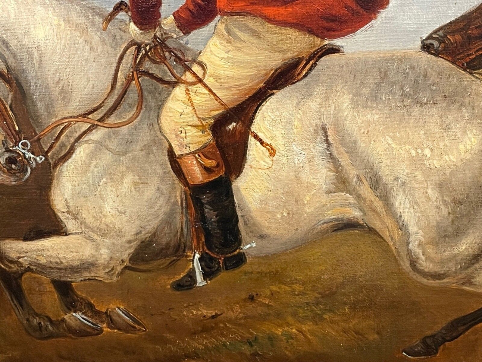 Gesigneerd Thomas Smythe, Hunting Charge, grijs en kastanjebruin paard, groot Victoriaans sportief olieschilderij, ingelijst photo vinterior