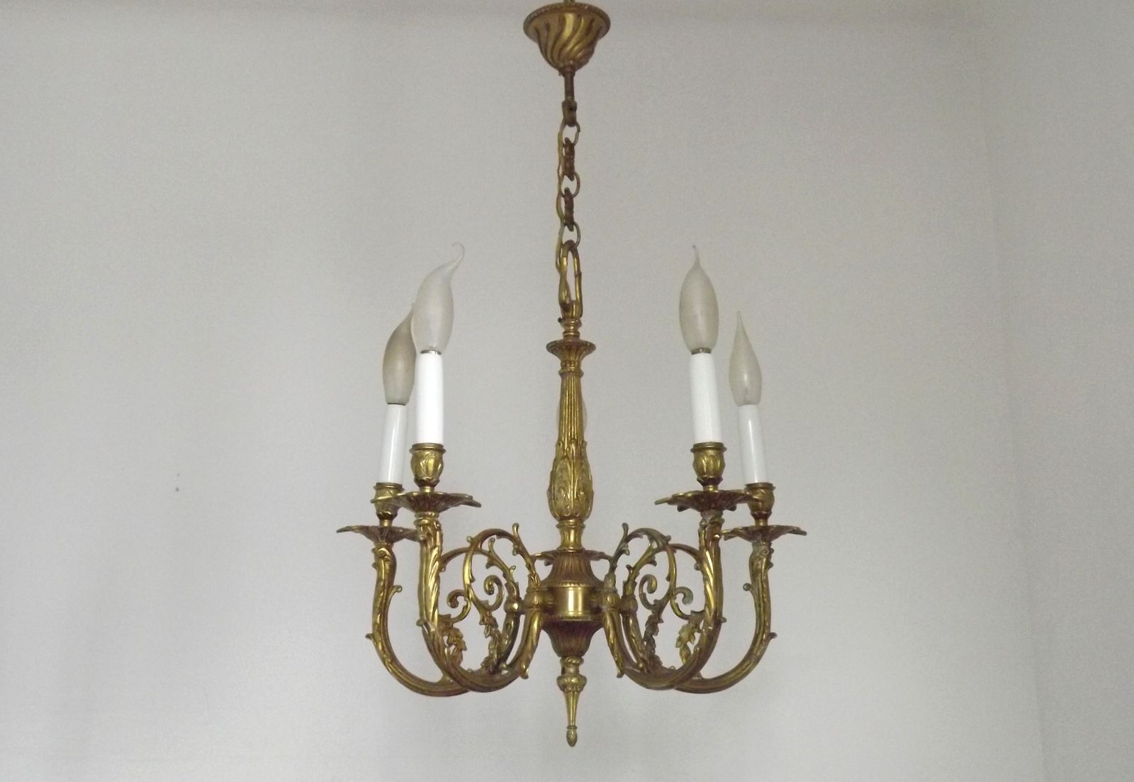 Elegante Franse bronzen Art Nouveau kroonluchter met 5 lichtpunten photo buy
