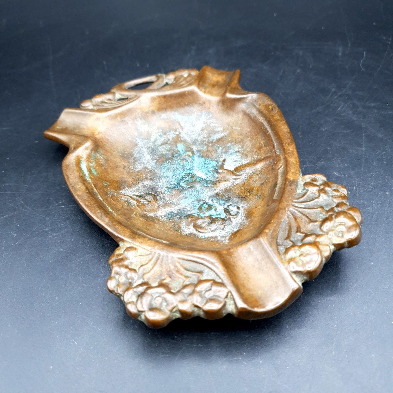 Antique Art Nouveau Bronze Figural Ashtray Vide Poche Lady Woman Floral C.1900 photo Home Decor