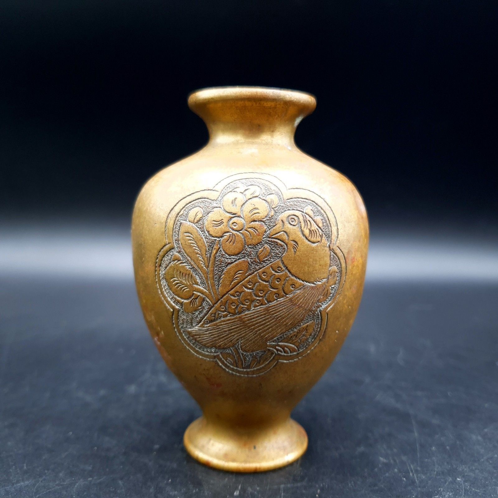 Antique Alfred Salzmann Jerusalem Palestine Brass Bird Vase C 599 C.1930 10.6cm photo for sale