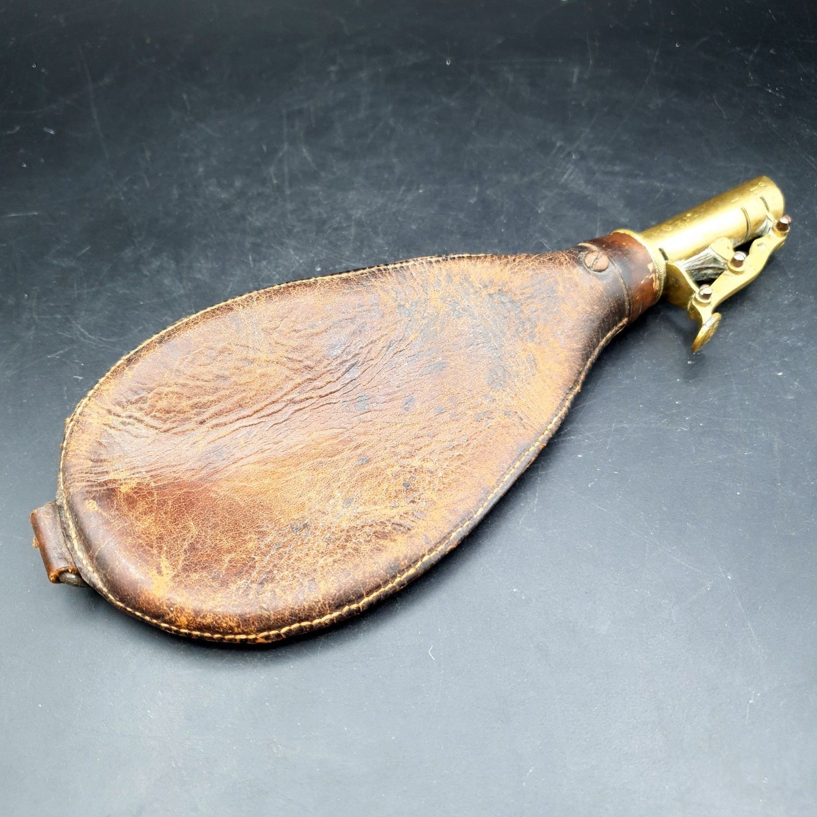 Antiek Victoriaans leren hagelflesje W Bartram & Co messing jacht schietsport ca. 1870 photo 80.0