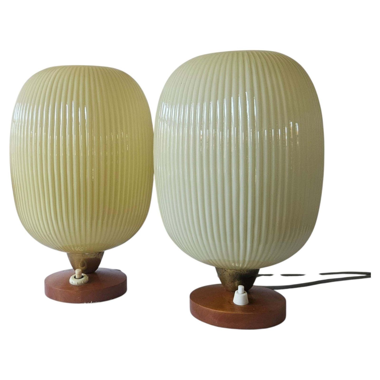 Rare Pair Of Table Lamps, Glass And Wood, 1960s