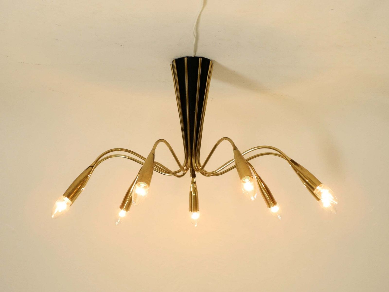 Grote mid-century modern messing Sputnik plafondlamp met 9 armen photo vintage