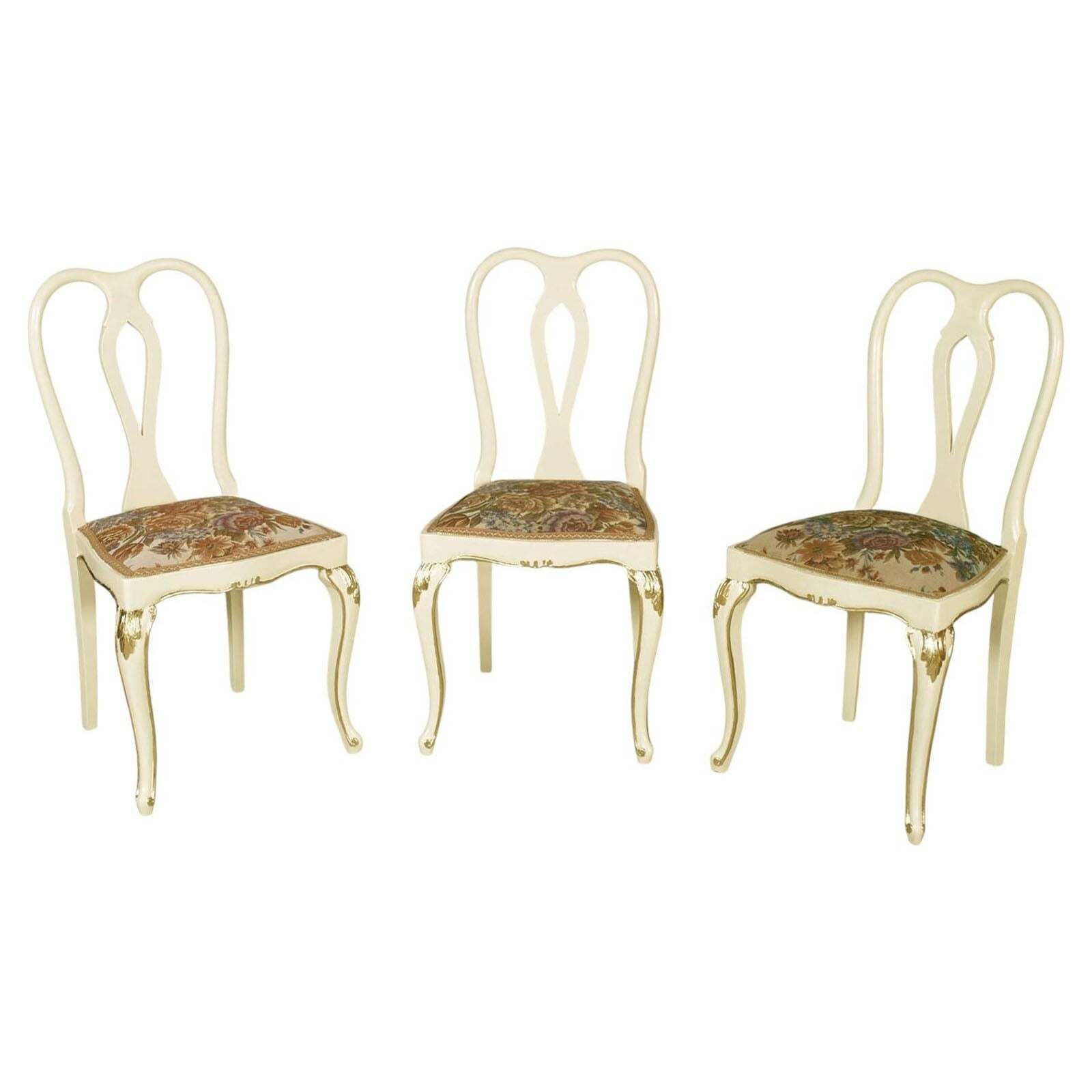 Set Of Three Venetian Cream Lacquered And Gilded Walnut Chairs With Floral Upholstery photo furniture