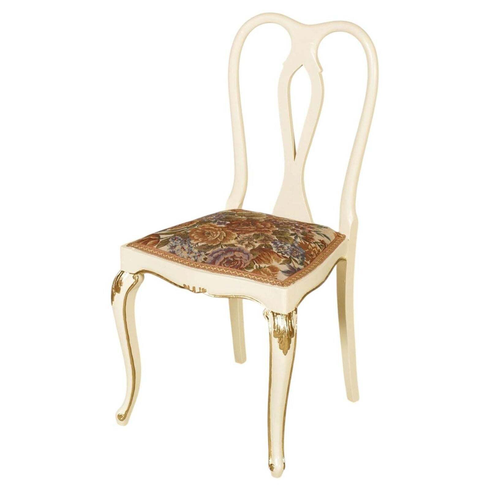 Set Of Three Venetian Cream Lacquered And Gilded Walnut Chairs With Floral Upholstery photo Furniture