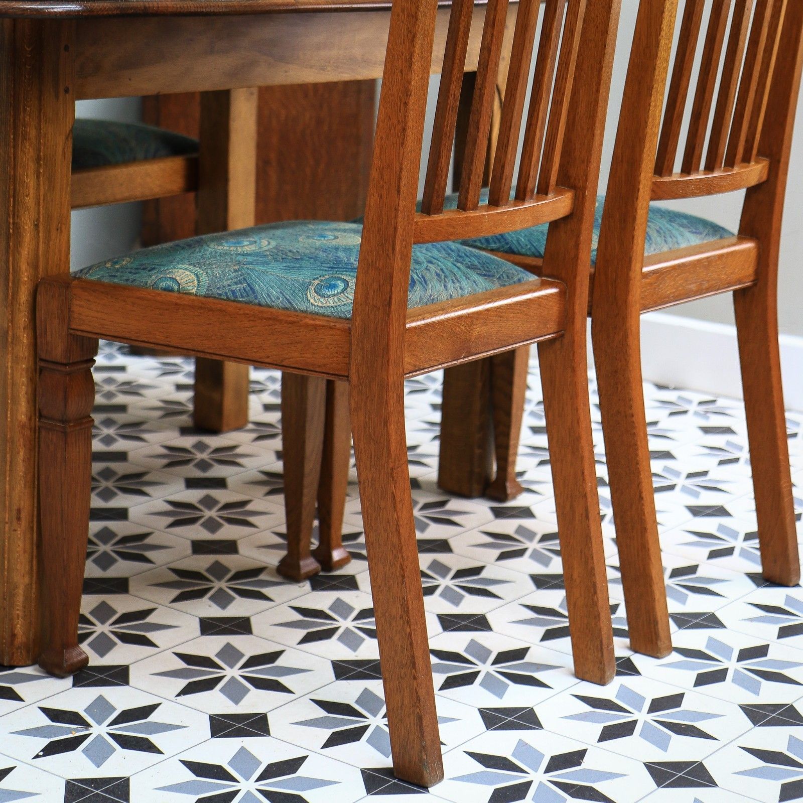 photo for sale Arts And Crafts Dining Table And Liberty Chairs In Solid Oak With Liberty Fabric