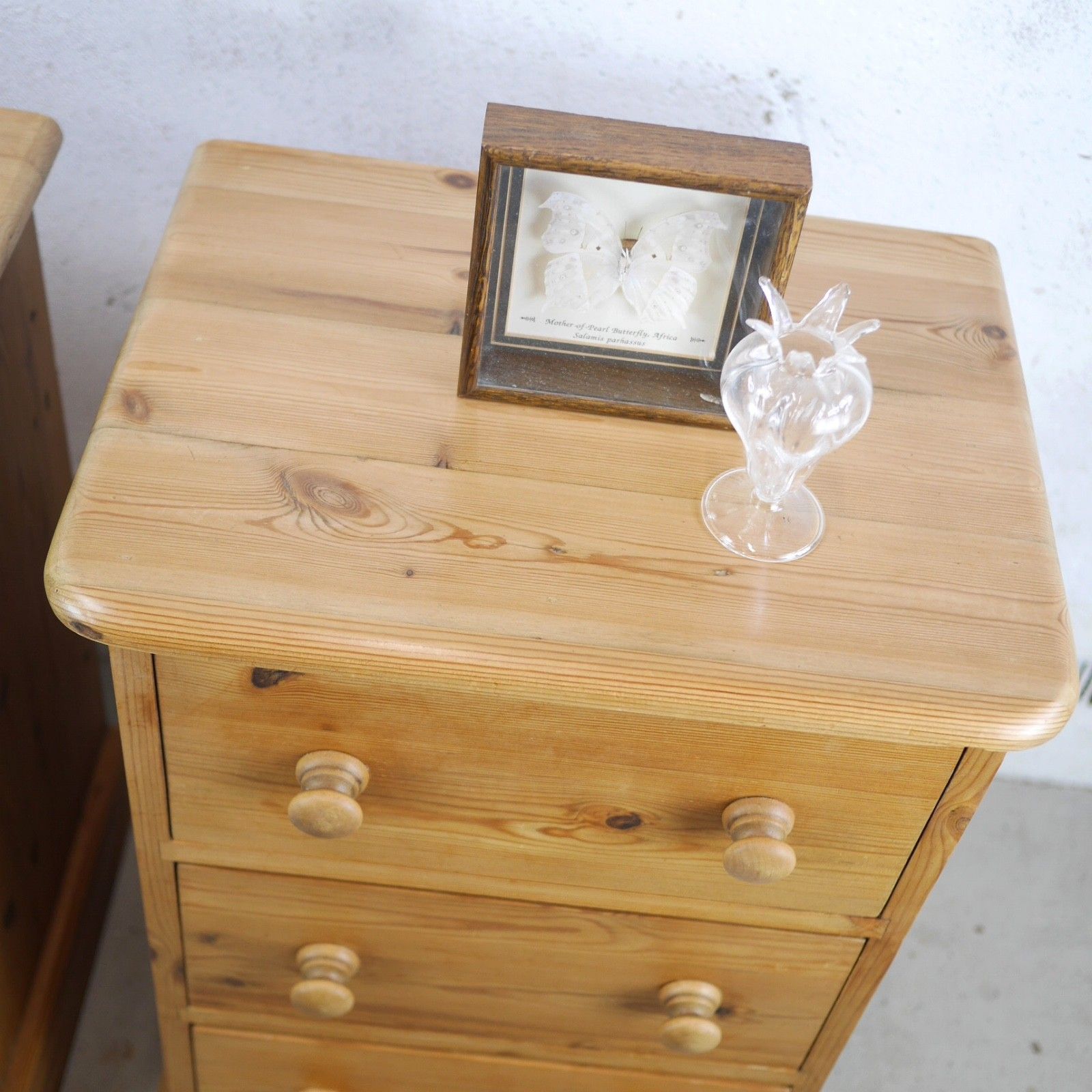 Pair Vintage Stripped Pine Bedside Tables Drawers #103293 photo Furniture