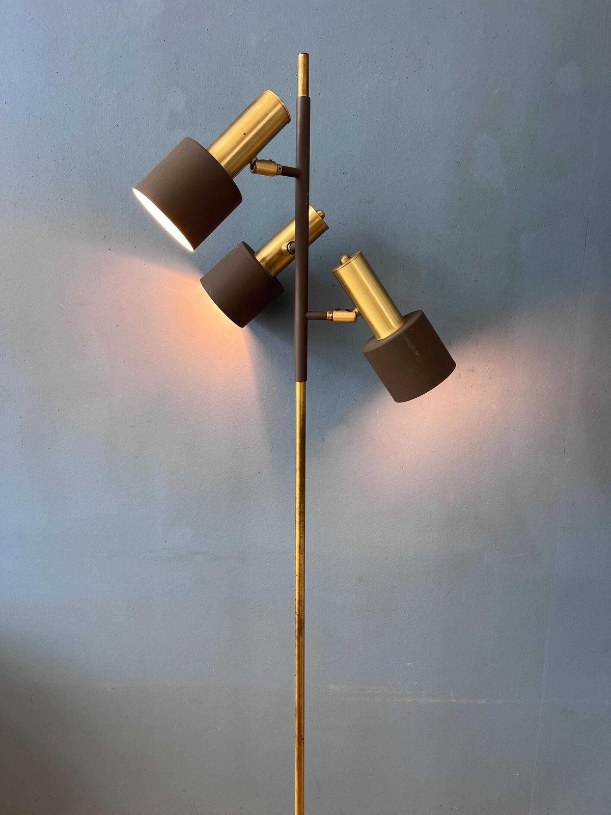 Vintage Brown Metal Dijkstra Brass Space Age Floor Lamp photo 470.0