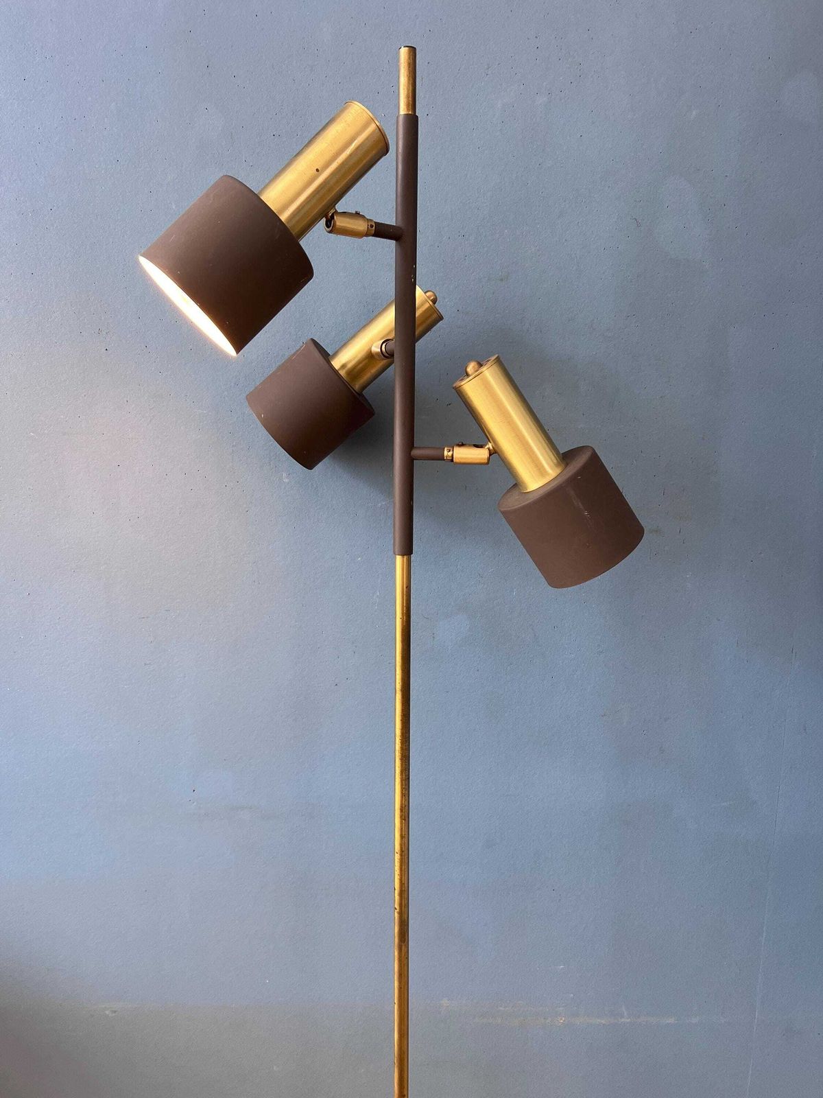 Vintage Brown Metal Dijkstra Brass Space Age Floor Lamp photo vinterior