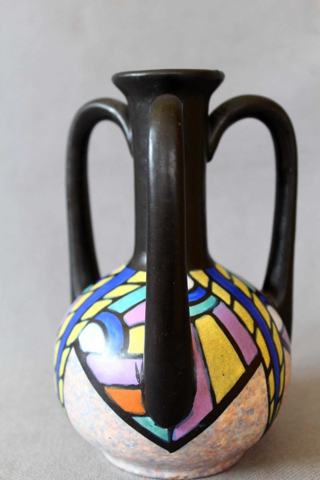Art Deco ca. jaren 1920 Antoine Dubois Gouda Art Pottery Vaas, Drie Handvatten, Bergen Mons België, Keramische Vaas, Knopvaas, Gesigneerd, Handgeschilderd photo vinterior