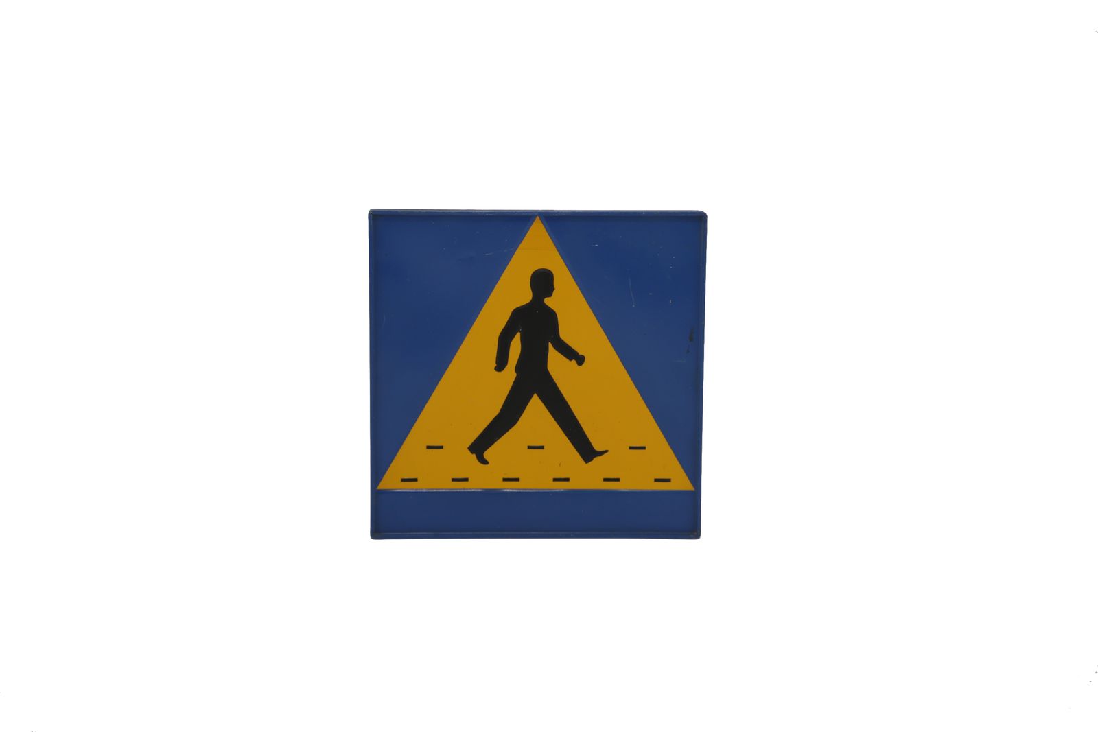 Vintage Swedish Lacquered Blue Metal Crosswalk Sign "Mister Walkman", 1950s
